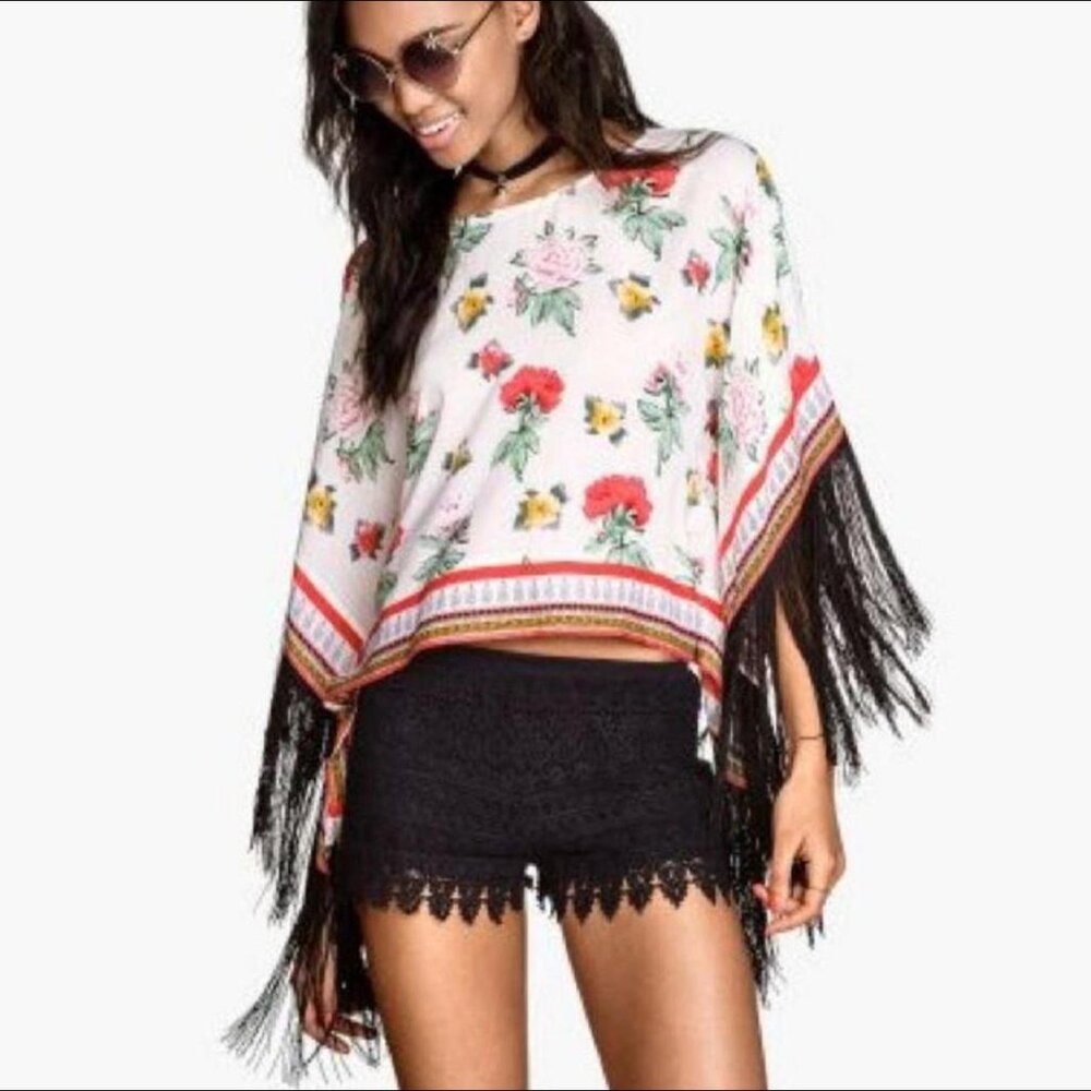 H&M Coachella Women’s Floral Fringe Crop Top | Size US 4